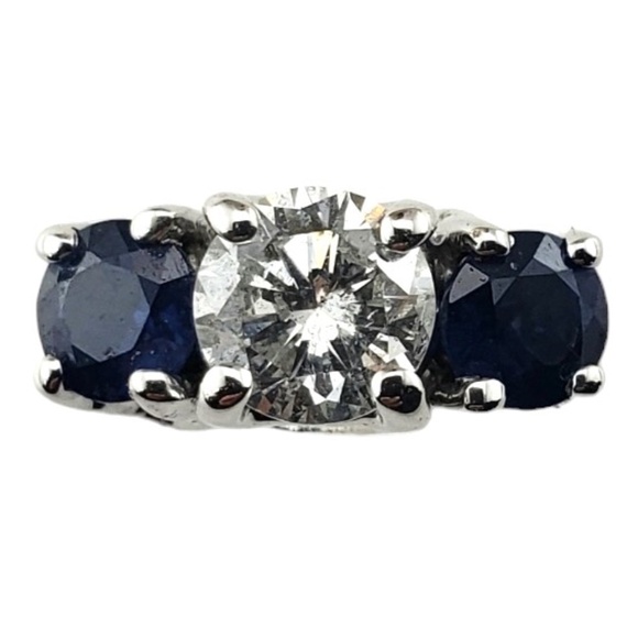 18K White Gold Sapphire and Diamond Ring Size 6 JAGi Certified #15731 - Picture 1 of 8